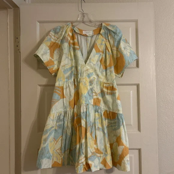 alc yellow mini dress A.L.C. | Dresses | Alc Yellow Floral Mini Dress Size 100 Silk Courtney Smocked Tiered